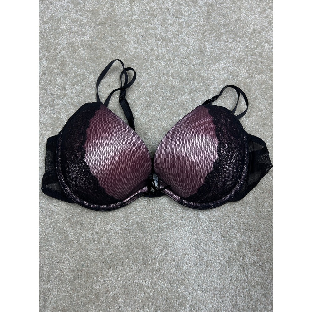 Vassarette Womens 36A Pink Black Floral Lace Push Up Underwire Bra 75375